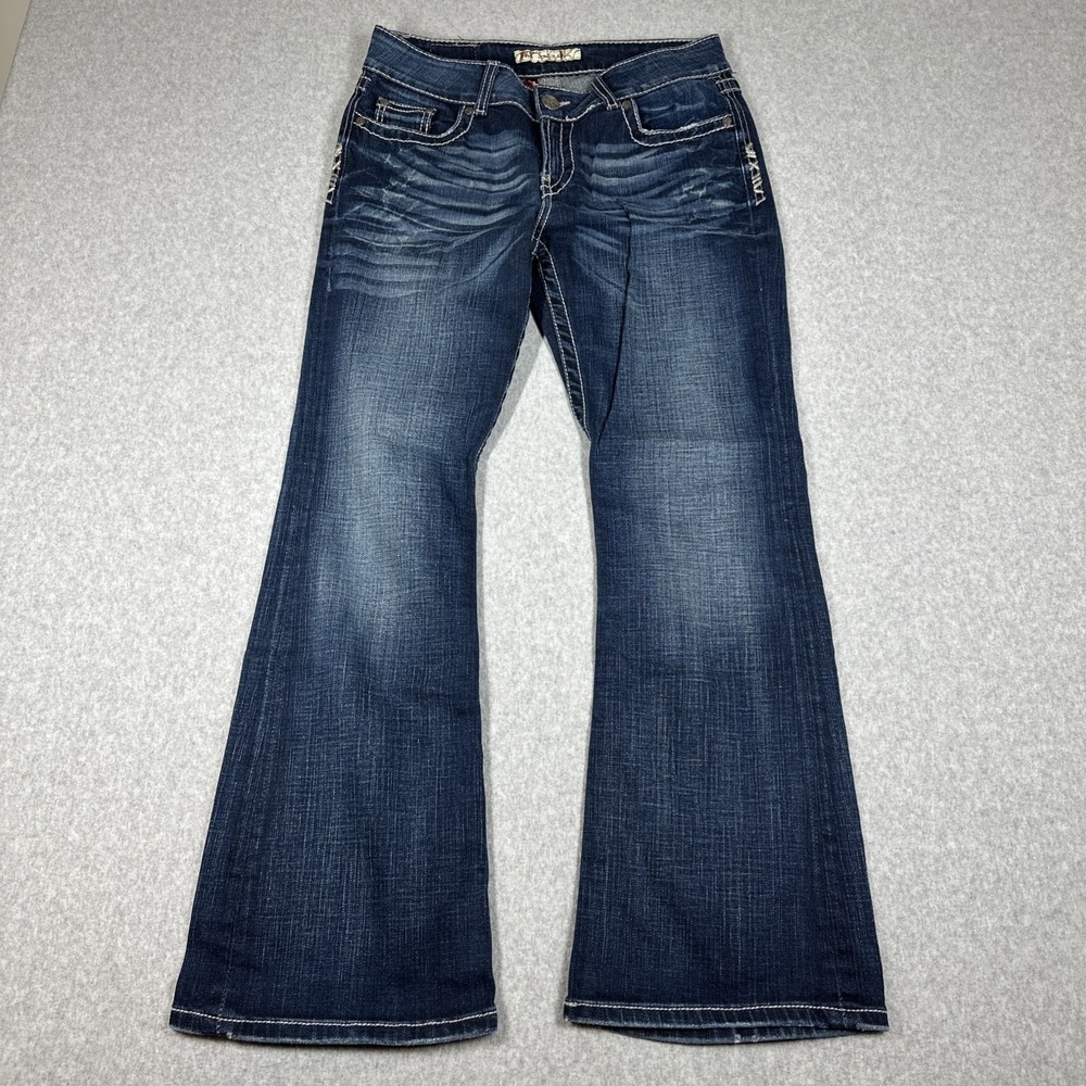 BKE Culture Boot Jeans Women's 30x29.5 blue Dark Wash Thick Stitch Stretch Denim